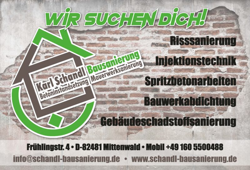 Wir suchen dich – Banner von Karl Schandl Bausanierung aus Mittenwald 